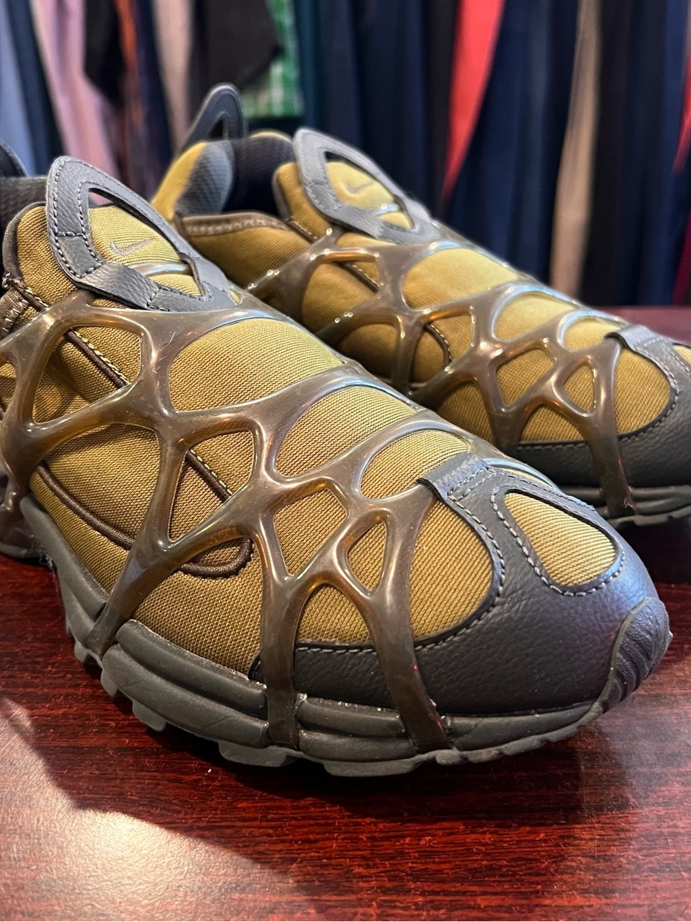 Nike Men's Olive and Dark Gray Cage-Overlay Slip-On Sneakers